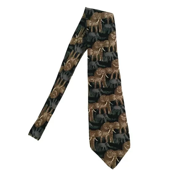 Jim Valvano Collection One Mens Necktie 58 in x 3.75 in w/ Elephants Silk Safari - Picture 5 of 6